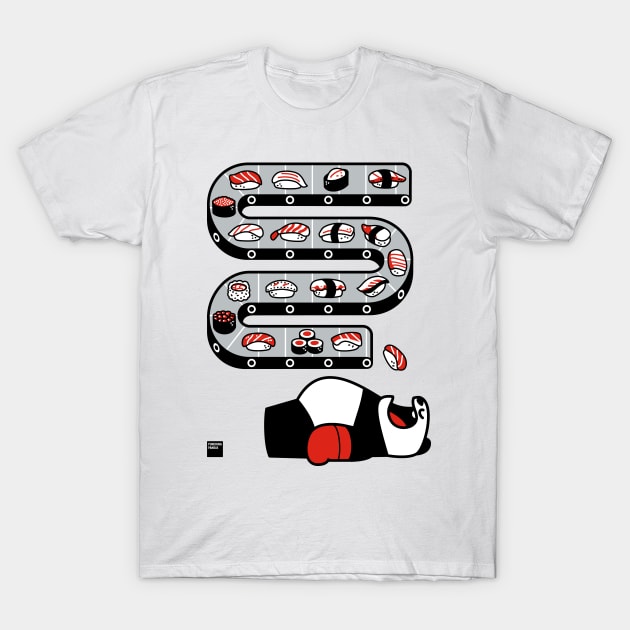 Conveyor Belt Sushi Panda T-Shirt by PunchingPandas